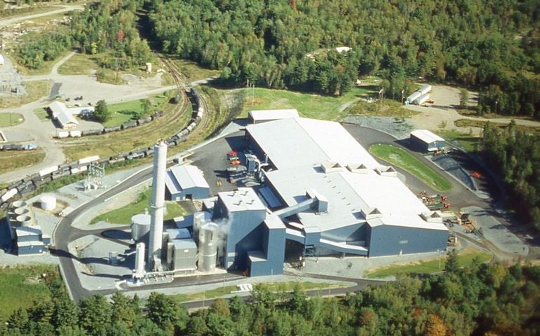 aerial view of big buildings and woods