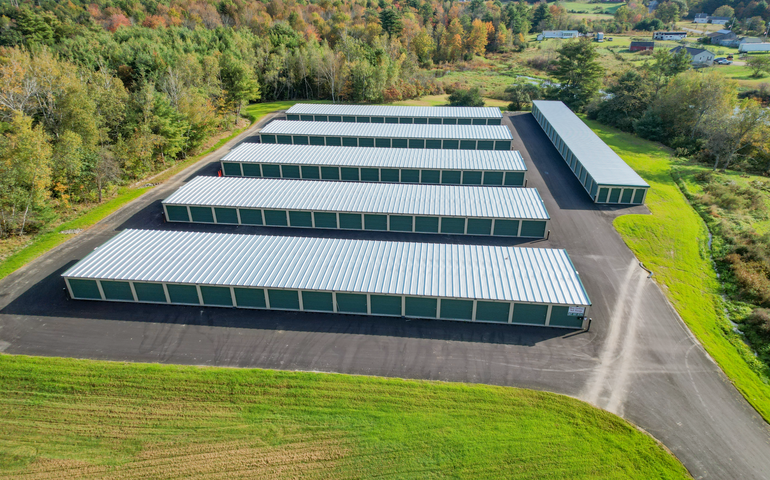 a row of self storage buildings