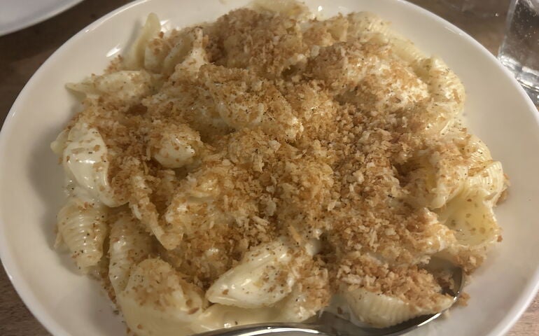 Mac and cheese dish on a plate, at the Good Table restaurant in Cape Elizabeth. 