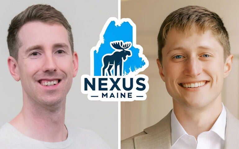 Portraits of James Haight and George Matelich, with Nexus Maine logo in the middle.
