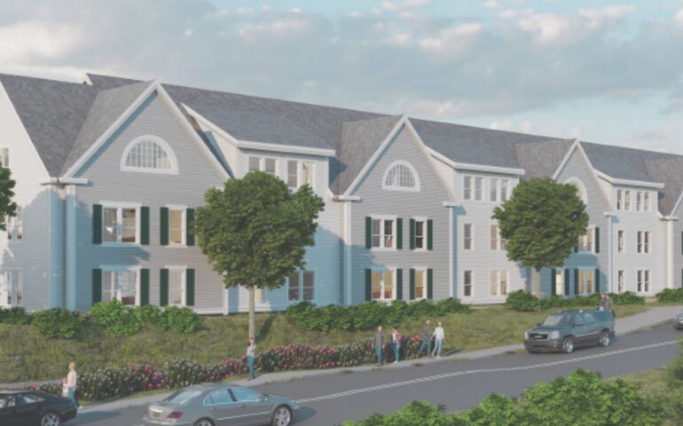 rendering of big gray and white building