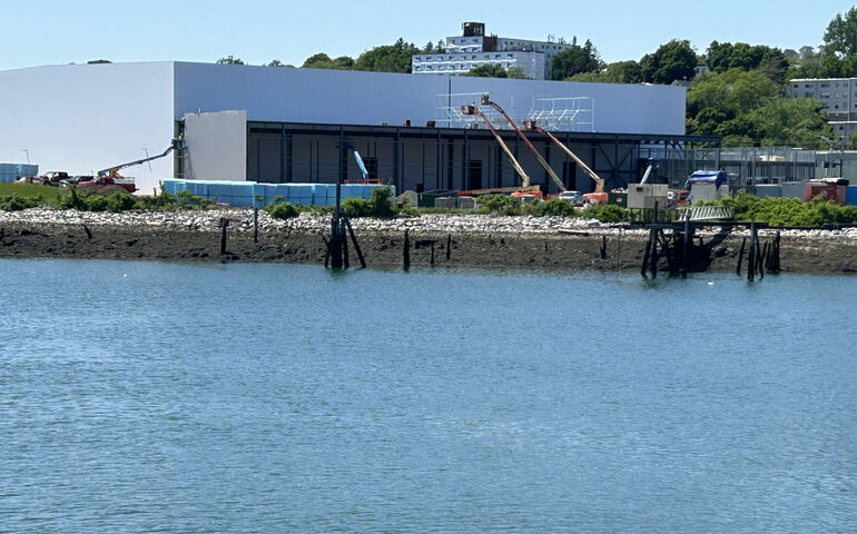 Portland's cold-storage facility under construction, as seen from a bridge. 