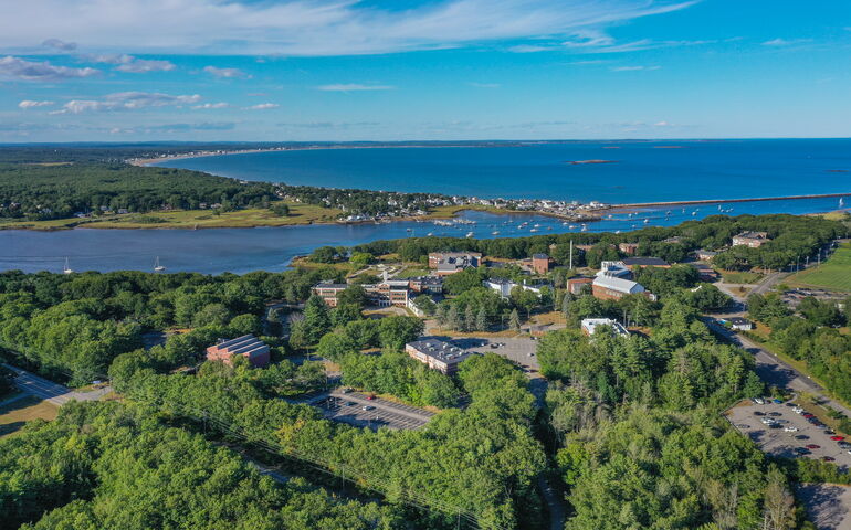 Aerial view of the University of New England campus in Biddeford.