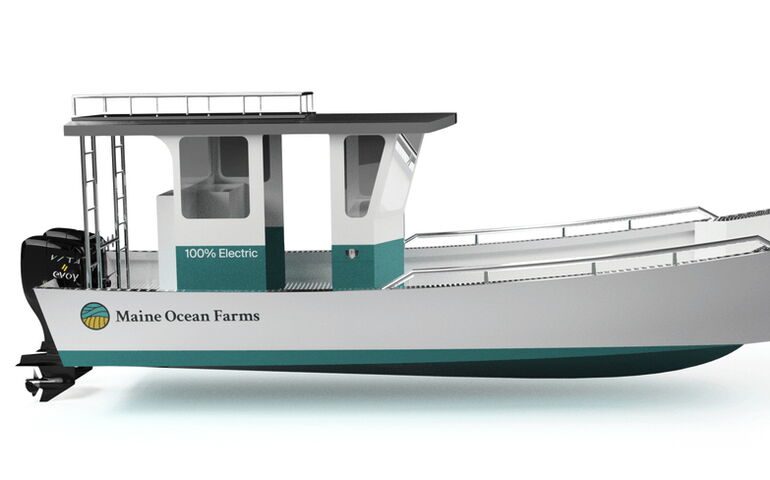 A rendering shows a workboat.
