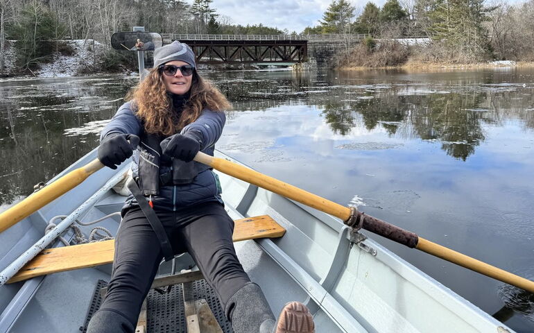 Nicolle Littrell rowing her dory. 