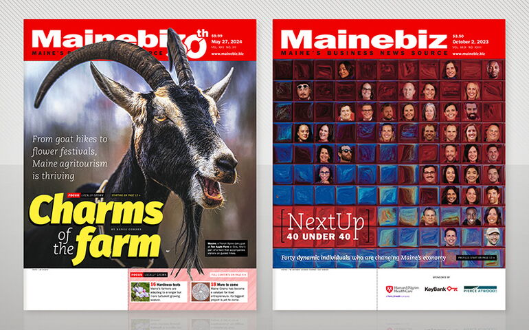 Mainebiz 'Charms of the Farm' and '40 Under 40' covers 
