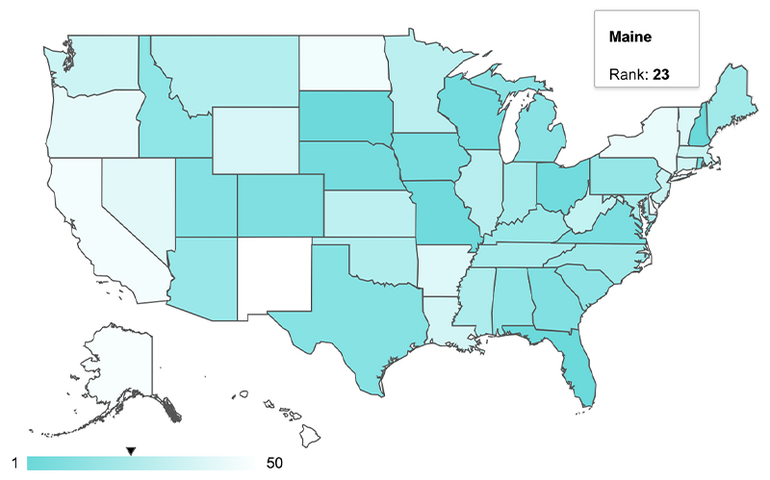 U.S. map showing Maine with No. 35 ranking.
