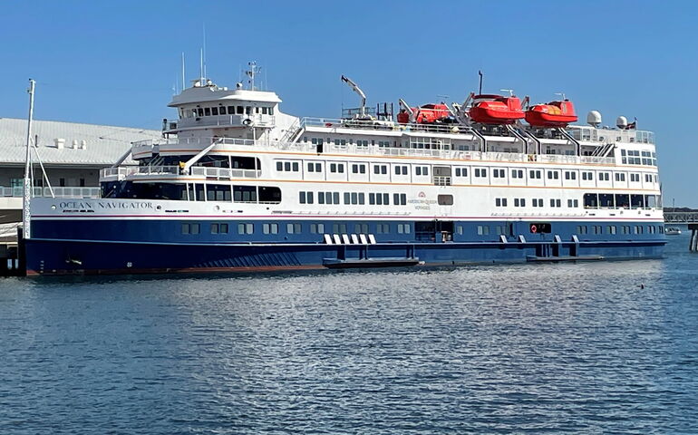 Ocean Navigator cruise ship docked in Portland.
