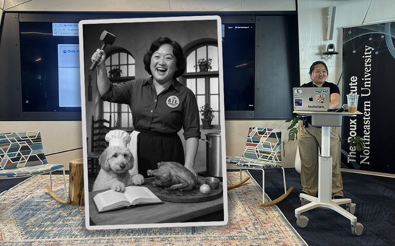 Diana Tan with AI-generated image of herself as Julia child 