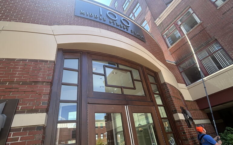 Office facade in Portland, at 100 Middle St. 