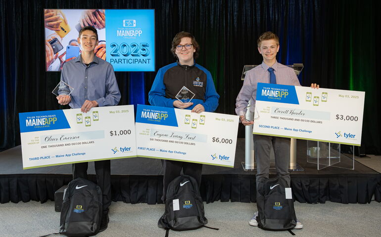 Tyler Tech Maine App Challenge winners 2025 on stage 
