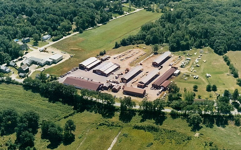 Johnson Lumber lumberyard in Salisbury, Mass. seen from above 