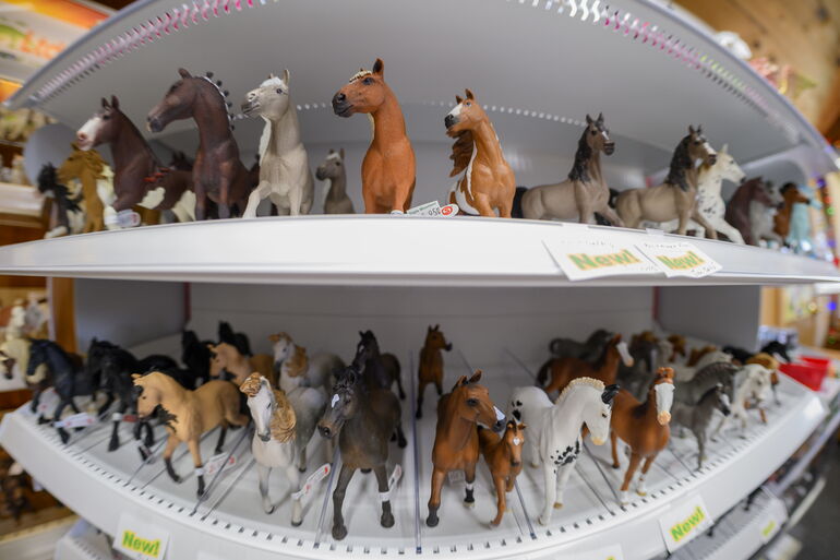 Model horses on store shelves 