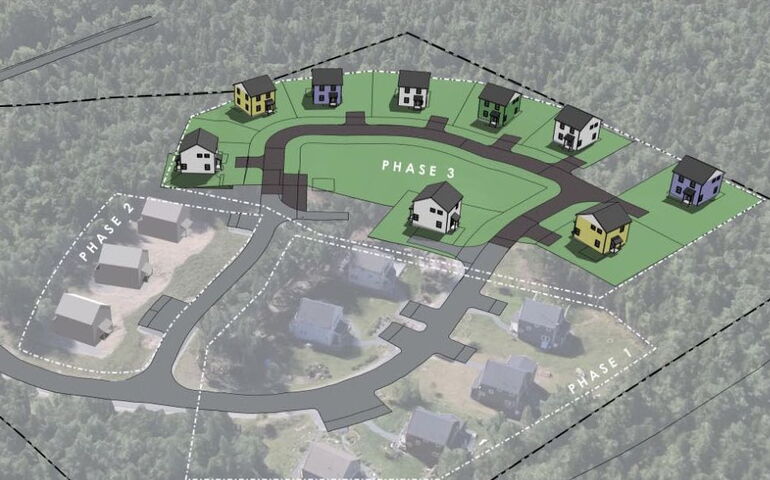 an aerial photo has an overlay of drawings.