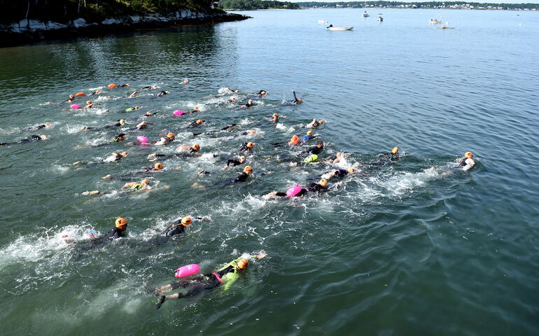 Swimmers in Casco Bay.