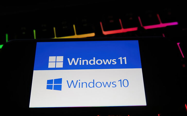 Microsoft computer screen showing Windows 10 and Windows 11 