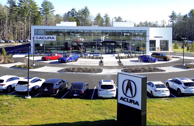 aerial view of a car dealership