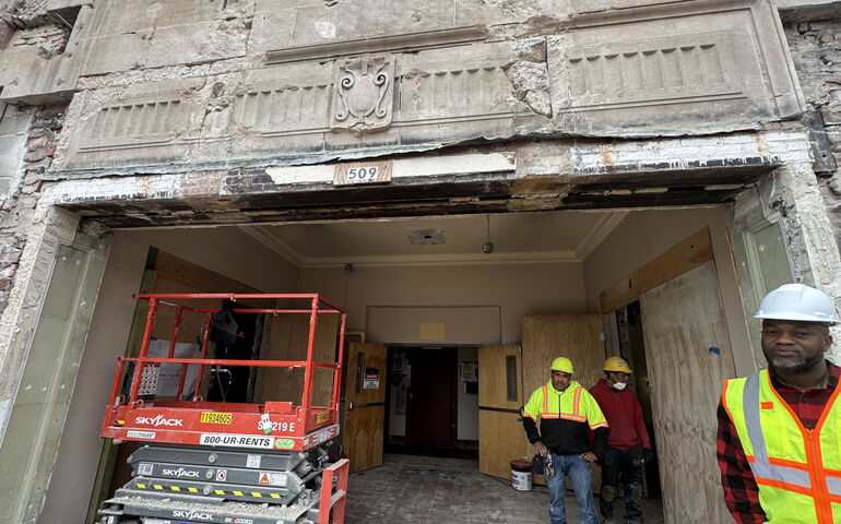An entryway is under construction.