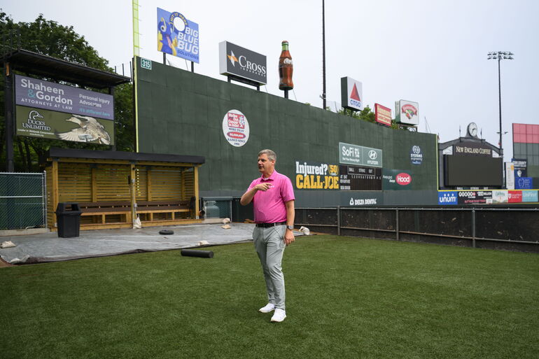  Portland Sea Dogs President Geoff Iacuessa inside the expanded bullpen.