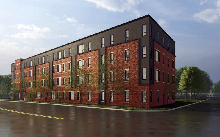 rednering of a four-story apartment building