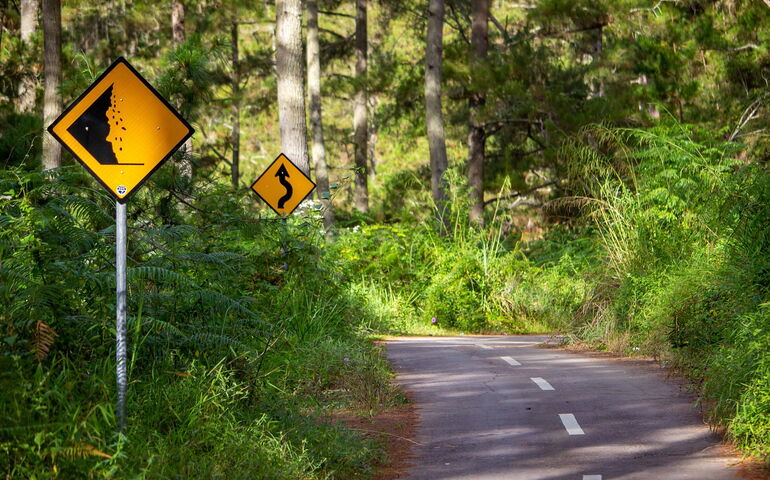Road with danger signs 