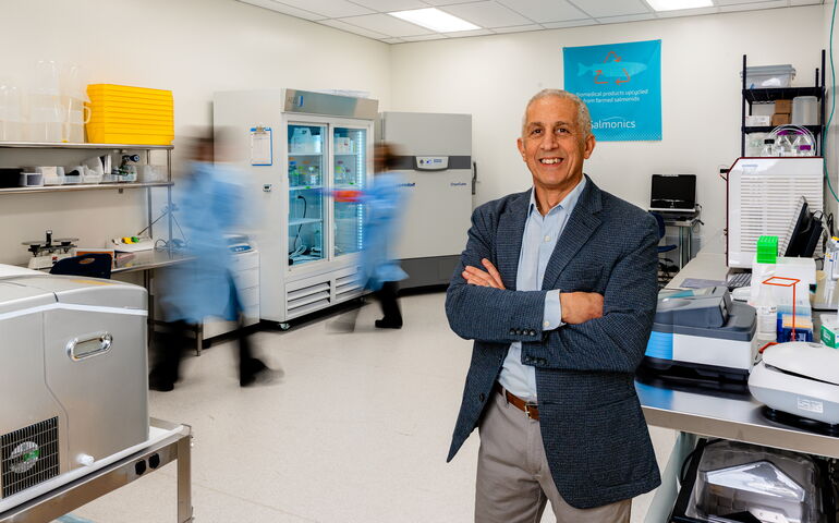 A person stands in a lab.