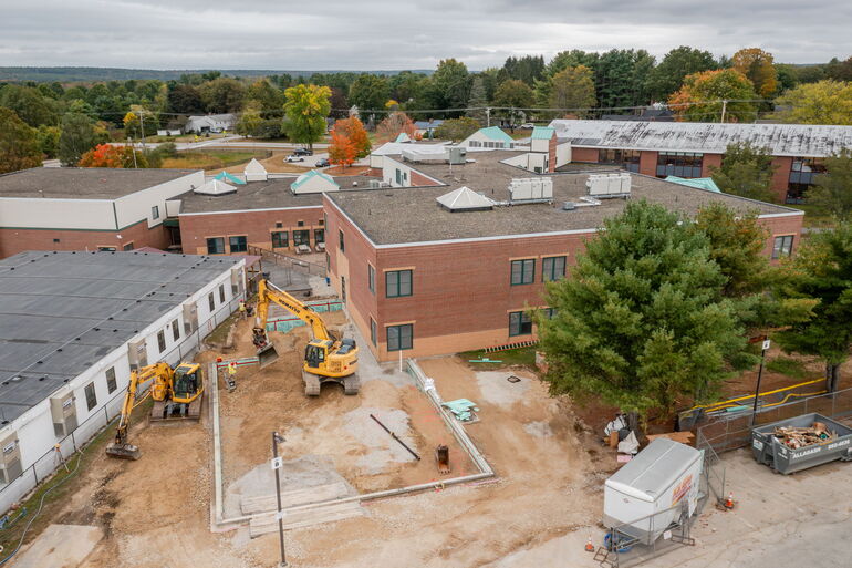 Aerial view of construction site at Mabel I. Wilson school in Cumberland.