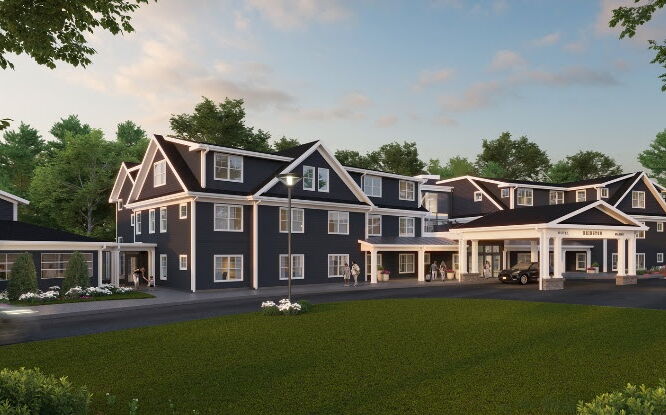 rendering of  the planned three-story Bridgeton Hotel 