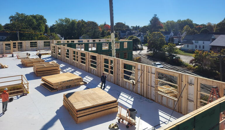 aerial view of apartment building under construction