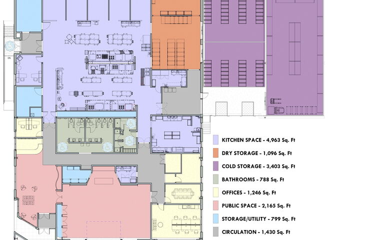 A drawing has lines and color blocks.