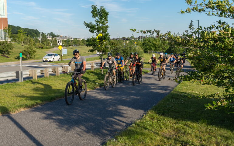 cyclists on a paved trail in Portland