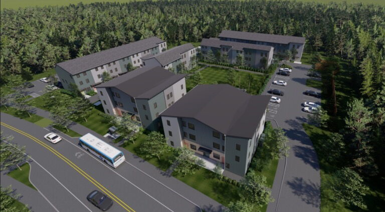 aerial view of apartment buildings