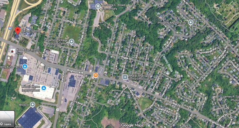 aerial view/screenshot of a section of Brighton Ave.