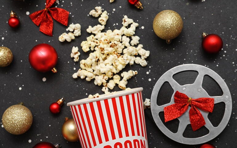 Popcorn and film reel with ornaments 