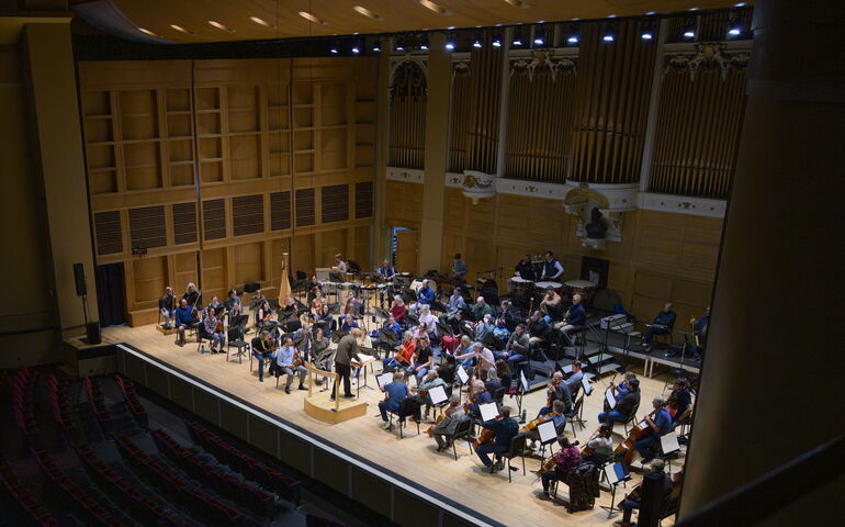 Portland Symphony Orchestra rehearsing at Merrill Auditorium 