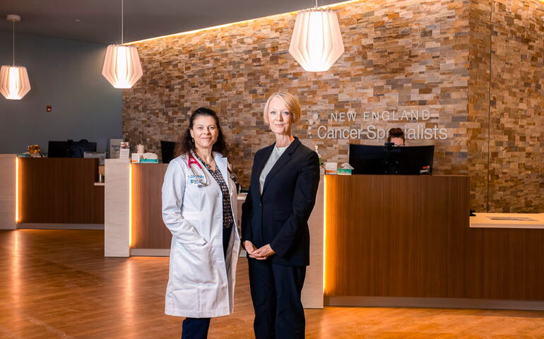 Dr. Chiara Battelli</b>, left, president of <b>New England Cancer Specialists</b>, and COO <b>Claire Cote</b> oversee the newest treatment center, at <b>Rock Row</b> in Westbrook.
