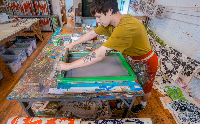 Luc Puglionesi screening prints fabric 