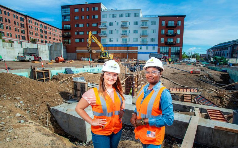 Two women on a construction site in Portland