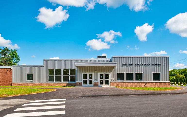 exterior of one-story school building