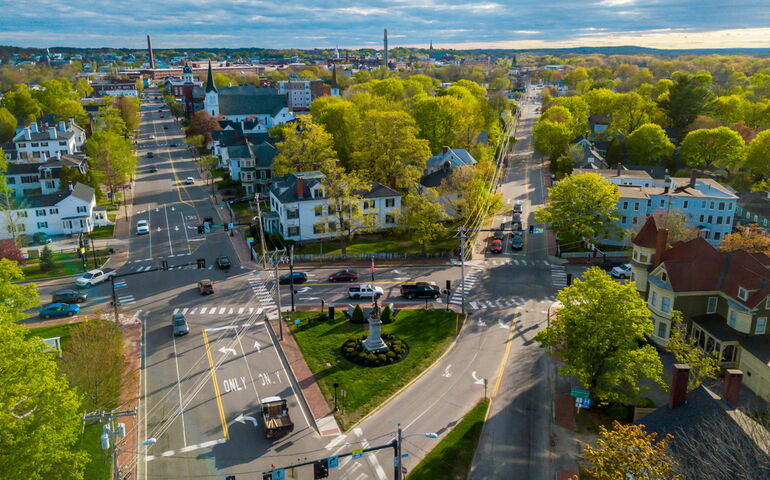 Aerial street view of Saco 